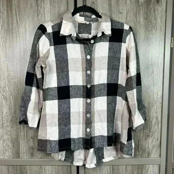 Soft Surroundings Shirt Small Plaid Back Zipper Linen Blend S - Picture 1 of 6